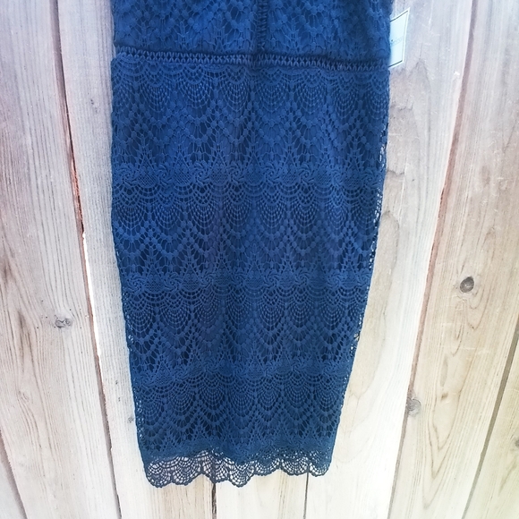 Premier Amour Dress Womens 10 Blue Lace Trim Halter Fully Lined Sleeveless - Picture 4 of 11